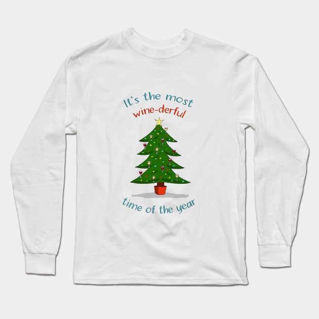 Most wine-derful time of the year Christmas print Long Sleeve T-Shirt by Maddybennettart